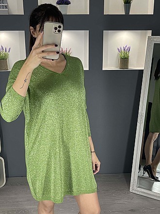 Γυναικείο μπλουζοφόρεμα λούρεξ με Ve λαιμόκοψη | Πράσινο ανοιχτό
