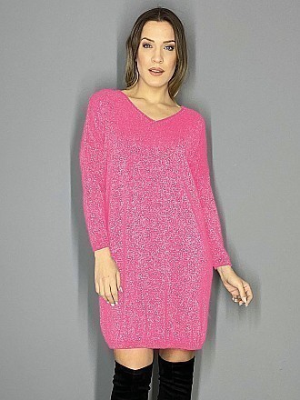 Γυναικείο μπλουζοφόρεμα λούρεξ με Ve λαιμόκοψη | Ροζ