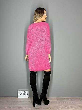 Γυναικείο μπλουζοφόρεμα λούρεξ με Ve λαιμόκοψη | Ροζ