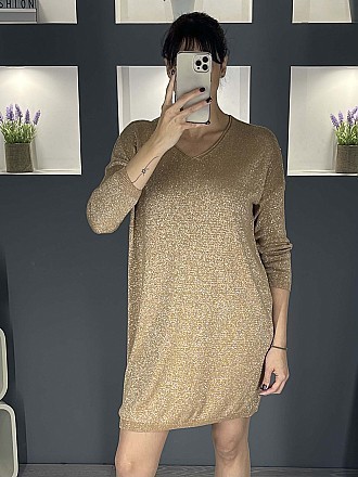 Γυναικείο μπλουζοφόρεμα λούρεξ με Ve λαιμόκοψη | Χρυσό