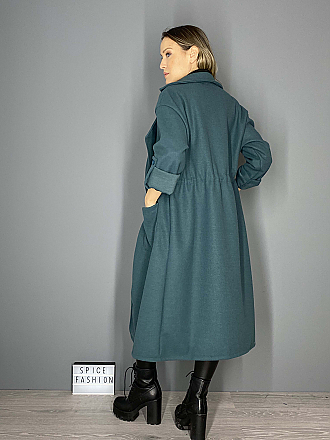 Γυναικείο παλτό τύπου τσόχα με κορδόνι που αυξομειώνεται | Πετρόλ