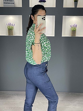 Γυναικείο παντελόνι ελαστικό με διακοσμητικά κουμπιά | Blue Jean