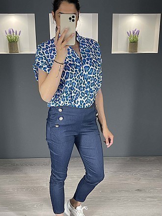 Γυναικείο παντελόνι ελαστικό με διακοσμητικά κουμπιά | Blue Jean