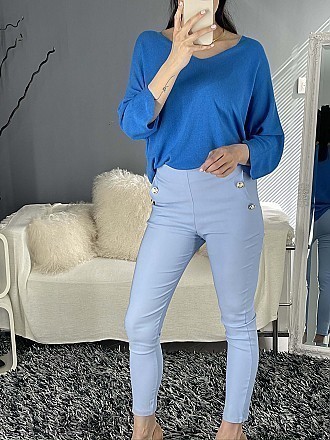 Γυναικείο παντελόνι ελαστικό με διακοσμητικά κουμπιά | Γαλάζιο