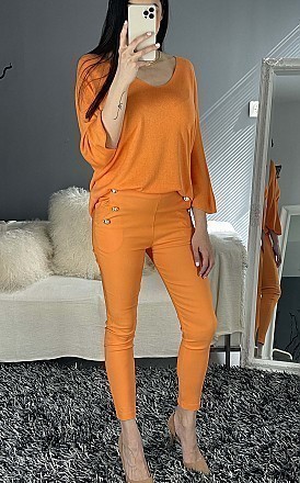 Γυναικείο παντελόνι ελαστικό με διακοσμητικά κουμπιά | Πορτοκαλί