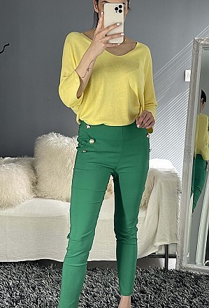 Γυναικείο παντελόνι ελαστικό με διακοσμητικά κουμπιά | Πράσινο