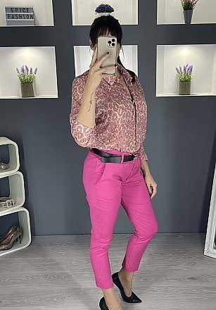 Γυναικείο παντελόνι ελαστικό με λάστιχο και ζώνη στην μέση | Φούξια