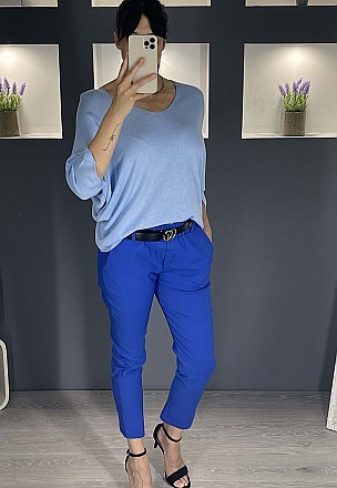 Γυναικείο παντελόνι ελαστικό με λάστιχο και ζώνη στην μέση | Μπλε Ρουά