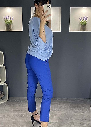Γυναικείο παντελόνι ελαστικό με λάστιχο και ζώνη στην μέση | Μπλε Ρουά