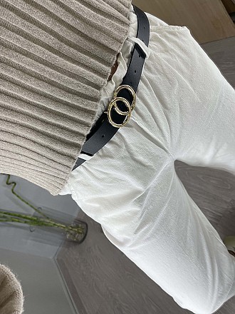 Γυναικείο παντελόνι κοτλέ με λάστιχο και ζώνη στη μέση | Λευκό