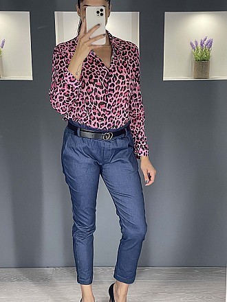 Γυναικείο παντελόνι ψηλόμεσο ελαστικό με λάστιχο και ζώνη στην μέση | Blue Jean