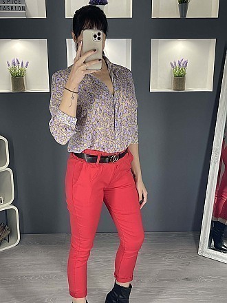Γυναικείο παντελόνι ελαστικό με λάστιχο και ζώνη στην μέση | Κόκκινο