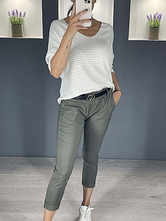 Γυναικείο παντελόνι ελαστικό με λάστιχο και ζώνη στην μέση | Χακί