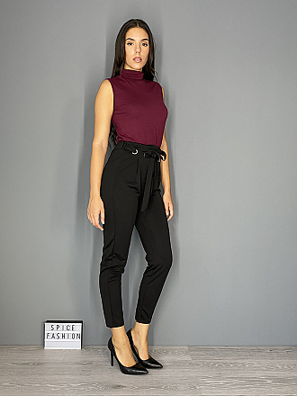 Γυναικείο παντελόνι ψηλόμεσο με διακοσμητικά κρικάκια | Μαύρο