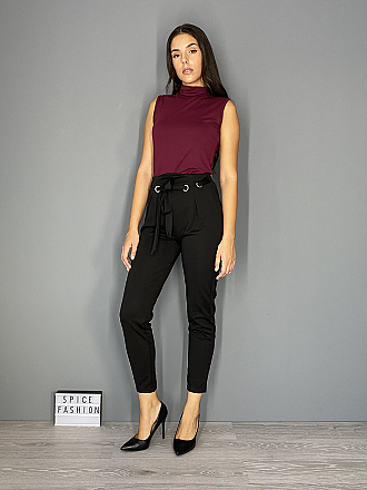 Γυναικείο παντελόνι ψηλόμεσο με διακοσμητικά κρικάκια | Μαύρο