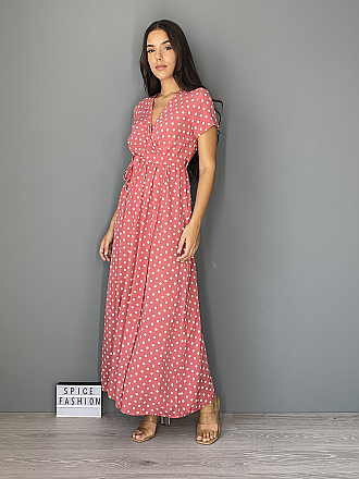 Γυναικείο πουά maxi φόρεμα κρουαζέ | Σάπιο μήλο