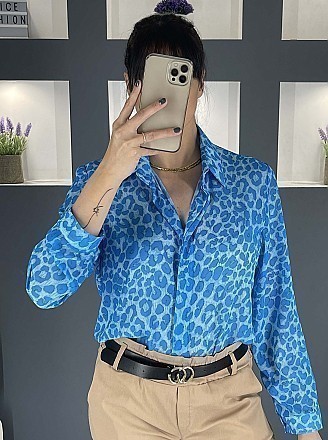 Γυναικείο πουκάμισο animal print κλείνει με κουμπιά | Γαλάζιο - Μπλε