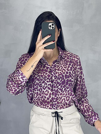 Γυναικείο πουκάμισο animal print κλείνει με κουμπιά | Γκρι - Ματζέντα