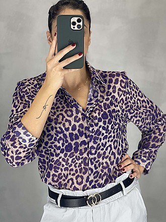 Γυναικείο πουκάμισο animal print κλείνει με κουμπιά | Γκρι - Μωβ