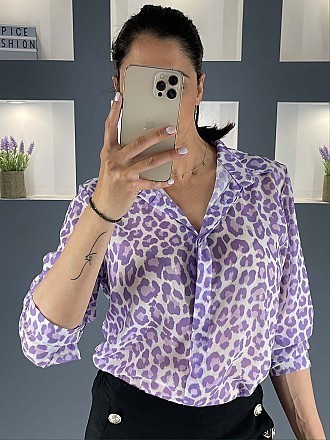 Γυναικείο πουκάμισο animal print κλείνει με κουμπιά | Λιλά