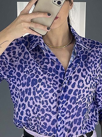 Γυναικείο πουκάμισο animal print κλείνει με κουμπιά | Λιλά - Μπλέ