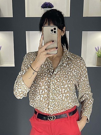 Γυναικείο πουκάμισο animal print κλείνει με κουμπιά | Μπεζ - Εκρού