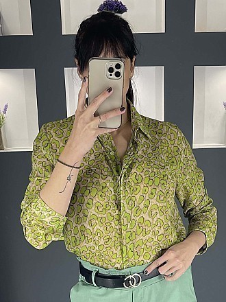 Γυναικείο πουκάμισο animal print κλείνει με κουμπιά | Μπεζ - Lime