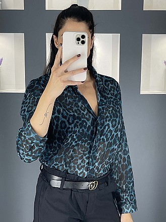 Γυναικείο πουκάμισο animal print κλείνει με κουμπιά | Πετρόλ