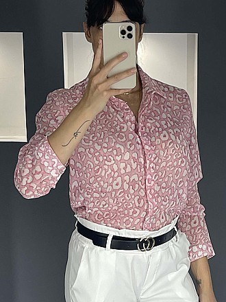 Γυναικείο πουκάμισο animal print κλείνει με κουμπιά | Ροζ - Λεύκο
