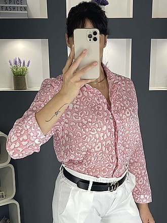 Γυναικείο πουκάμισο animal print κλείνει με κουμπιά | Ροζ - Λεύκο