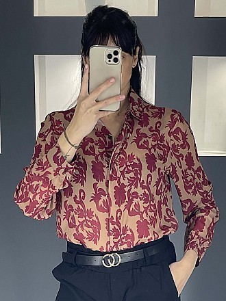 Γυναικείο πουκάμισο floral κλείνει με κουμπιά | Κάμελ - Μπορντό