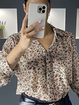 Γυναικείο πουκάμισο floral κλείνει με κουμπιά | Μπεζ