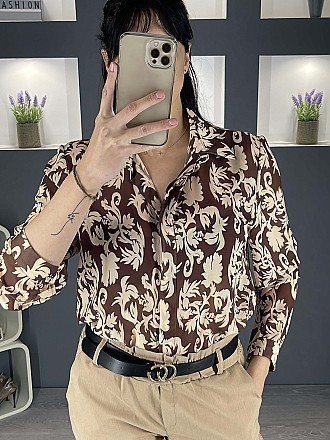 Γυναικείο πουκάμισο floral κλείνει με κουμπιά | Μπεζ - Ταμπά