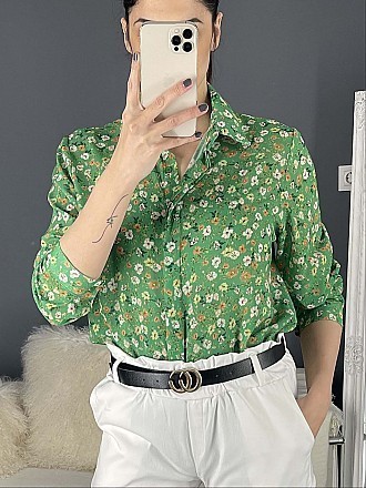 Γυναικείο πουκάμισο floral κλείνει με κουμπιά | Πράσινο