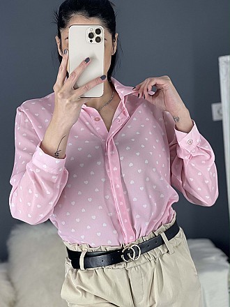 Γυναικείο πουκάμισο με καρδουλες πουά κλείνει με κουμπιά | Ροζ