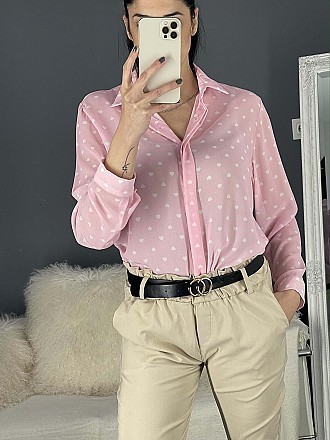 Γυναικείο πουκάμισο με καρδουλες πουά κλείνει με κουμπιά | Ροζ