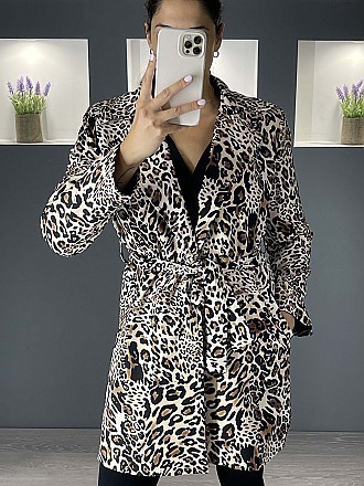 Γυναικείο σακάκι μακρύ μεσάτο animal print blazer | Μπεζ