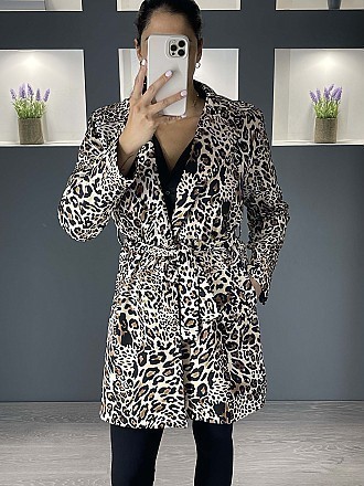 Γυναικείο σακάκι μακρύ μεσάτο animal print blazer | Μπεζ