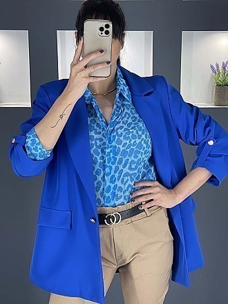 Γυναικείο σακάκι oversize με κουμπί στον αγκώνα | Μπλε