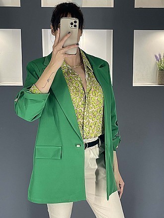 Γυναικείο σακάκι oversize με κουμπί στον αγκώνα | Πράσινο