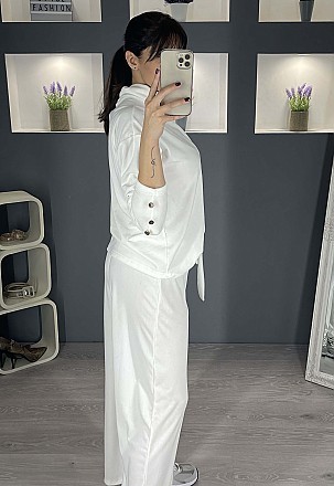 Γυναικείο σέτ φόρμας βελουτέ με ζιβαγκο | Λευκό