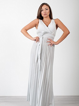 Φόρεμα maxi lurex τύπου κρουαζέ | Λευκό [-20%] - μπροστινή όψη