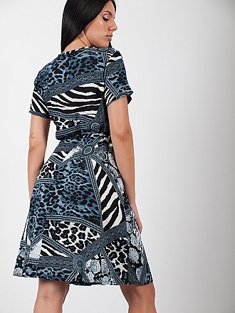 Φόρεμα mini εμπριμέ τύπου κρουαζέ | Λευκό-Μαύρο [-24%] - πίσω όψη