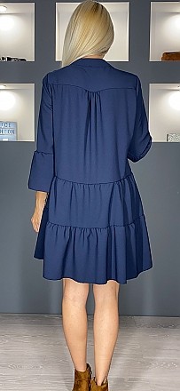 Φόρεμα μονόχρωμο mini με βολάν | Μπλε