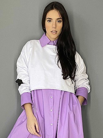Γυναικεία μπλούζα crop top φούτερ με στάμπα | Λευκό
