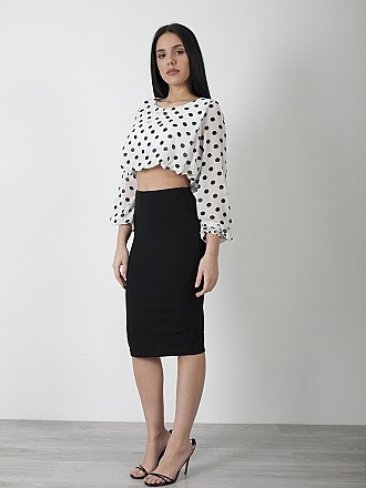 Γυναικεία μπλούζα crop top πουά κρεπ με λάστιχο | Λευκό