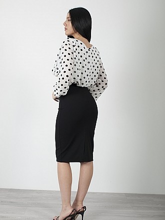 Γυναικεία μπλούζα crop top πουά κρεπ με λάστιχο | Λευκό