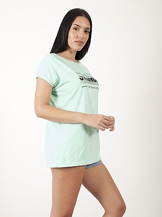 Γυναικεία μπλούζα t-shirt με στάμπα ασημένια γράμματα "STRONGER" σε άνετη γραμμή και κοντό μανίκι | Βεραμάν