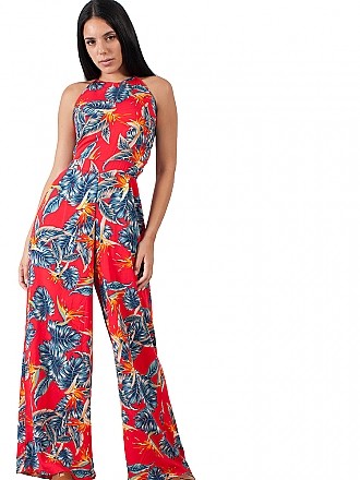 Γυναικεία ολόσωμη φόρμα φλοράλ με πιέτες | Κόκκινο [-23%] - μπροστινή όψη
