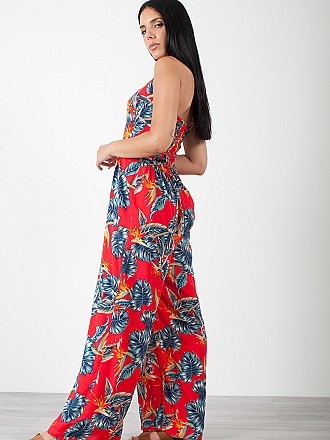 Γυναικεία ολόσωμη φόρμα φλοράλ με πιέτες | Κόκκινο [-23%] - πίσω όψη